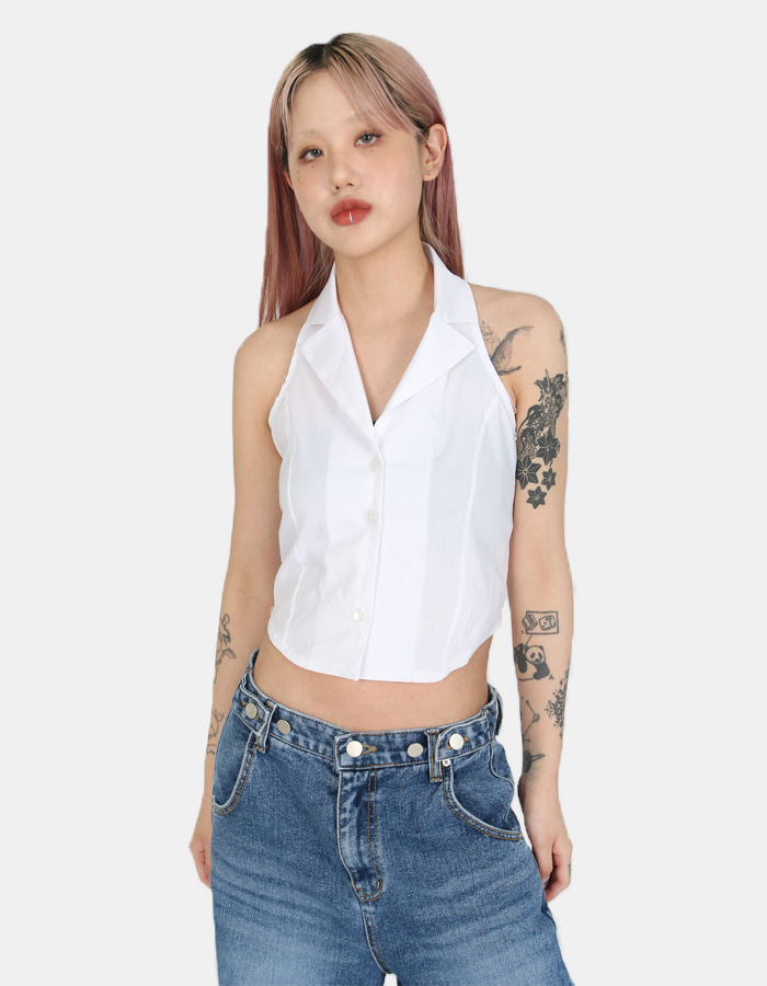 [GIRL] 레트로 홀터 셔츠 베스트 Sale( 28,500 &gt;&gt; 18,000)